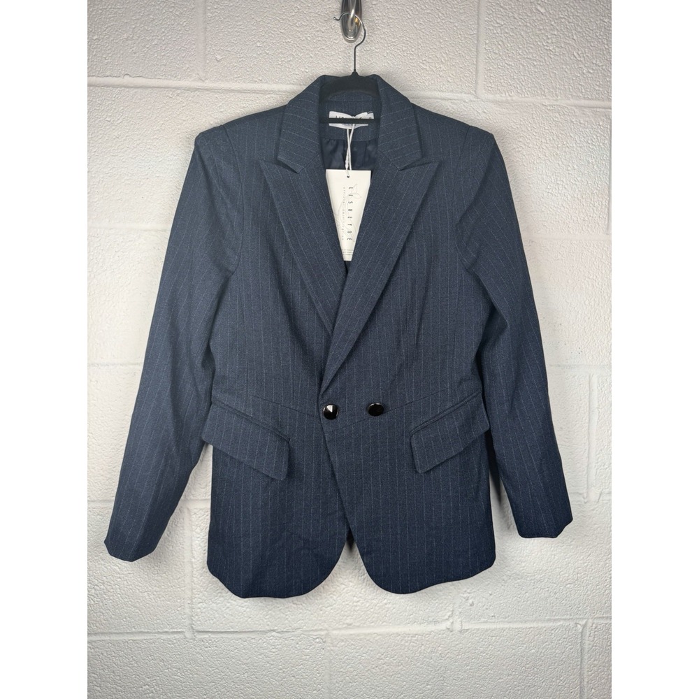 Lisueyne Collection Women's M Navy Pinstripe Double Breasted Blazer NWT